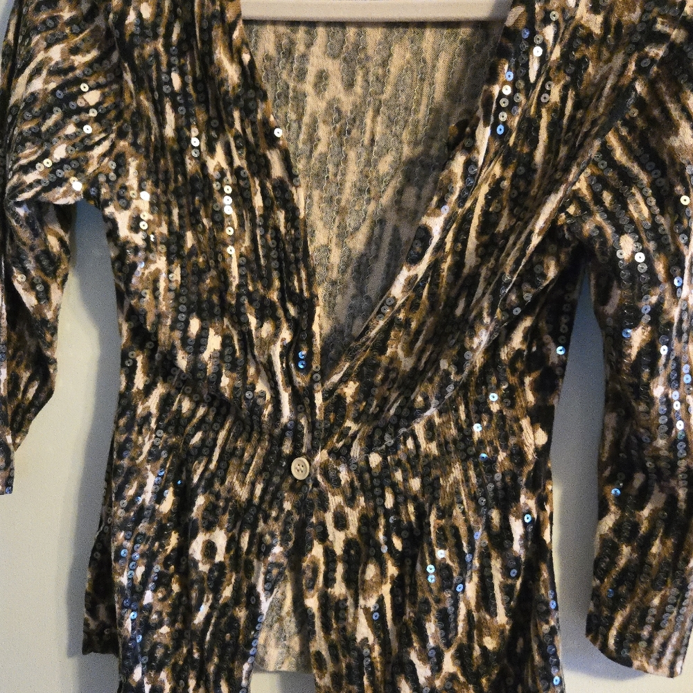Sequin Animal Print Lightweight Cardigan NWOT